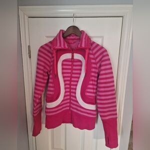 Vintage Lululemon Pink and White Striped Zip Up Size US 6